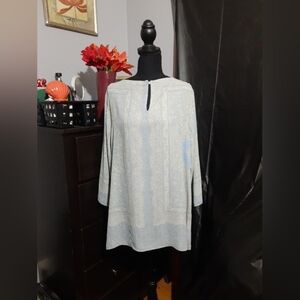 Rose & Olive Women's Xtra Long Blouse 3/4 Sleeve Aqua Blue Bohemian Lagenlook XL